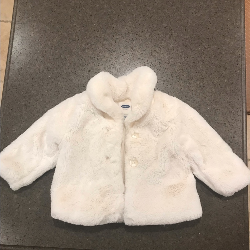 Old Navy Ivory Faux Fur Baby Coat